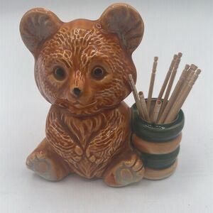 Bear With Honey Pot Toothpick Holder‎ EUC
